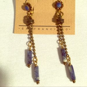 Jan Michaels Brass-Tone and Stone Drop Earrings